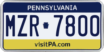 PA license plate MZR7800