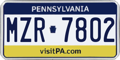 PA license plate MZR7802