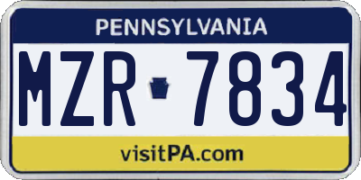 PA license plate MZR7834