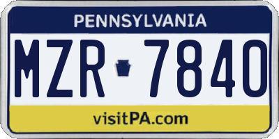 PA license plate MZR7840