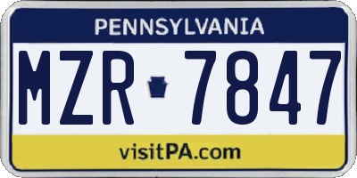 PA license plate MZR7847