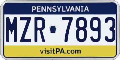 PA license plate MZR7893