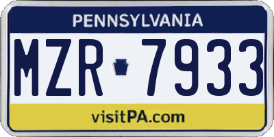 PA license plate MZR7933