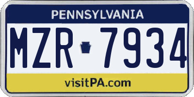 PA license plate MZR7934