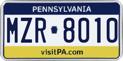 PA license plate MZR8010