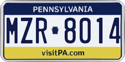 PA license plate MZR8014