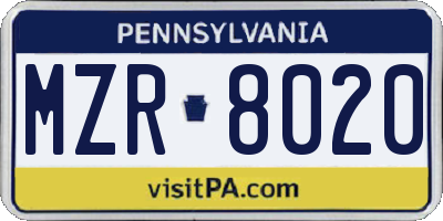 PA license plate MZR8020