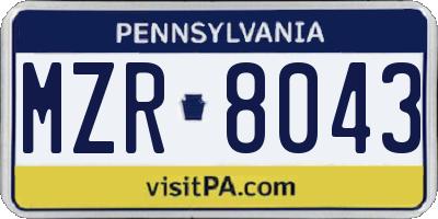 PA license plate MZR8043