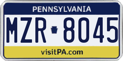PA license plate MZR8045