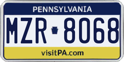 PA license plate MZR8068