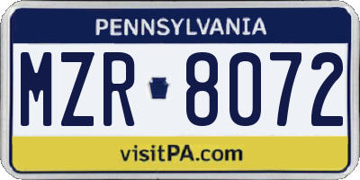 PA license plate MZR8072