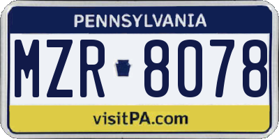 PA license plate MZR8078