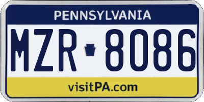 PA license plate MZR8086