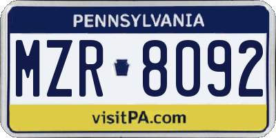 PA license plate MZR8092