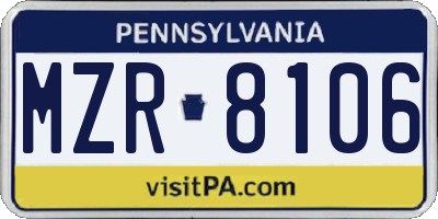 PA license plate MZR8106