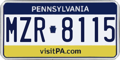 PA license plate MZR8115