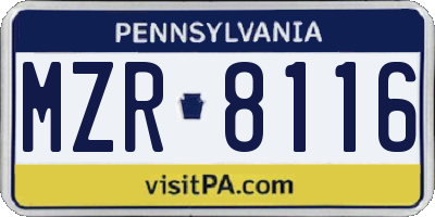 PA license plate MZR8116