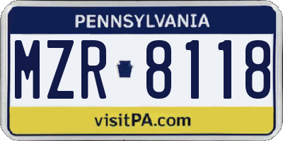 PA license plate MZR8118