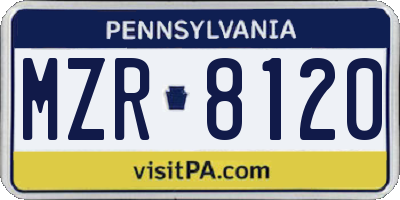 PA license plate MZR8120