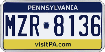 PA license plate MZR8136