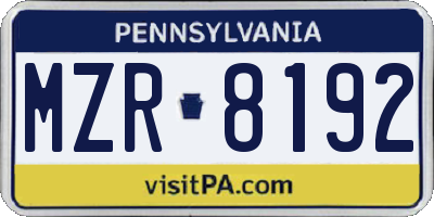 PA license plate MZR8192