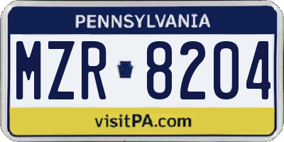 PA license plate MZR8204