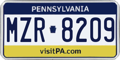 PA license plate MZR8209