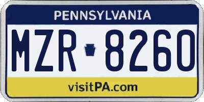 PA license plate MZR8260