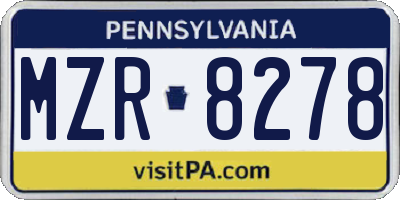 PA license plate MZR8278