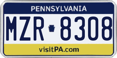 PA license plate MZR8308