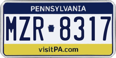 PA license plate MZR8317