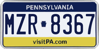 PA license plate MZR8367