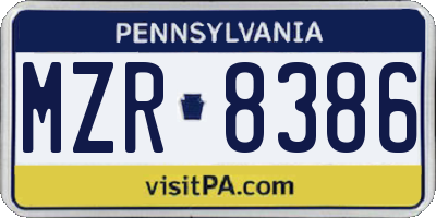 PA license plate MZR8386