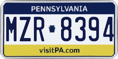 PA license plate MZR8394