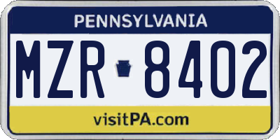 PA license plate MZR8402