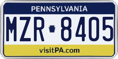 PA license plate MZR8405