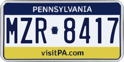 PA license plate MZR8417