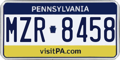 PA license plate MZR8458