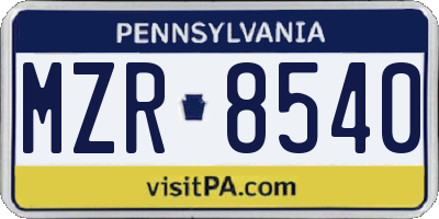 PA license plate MZR8540