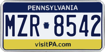 PA license plate MZR8542