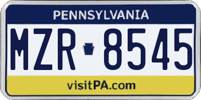 PA license plate MZR8545