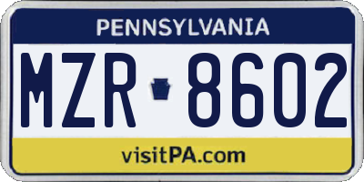 PA license plate MZR8602