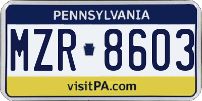 PA license plate MZR8603