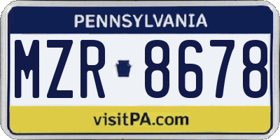 PA license plate MZR8678