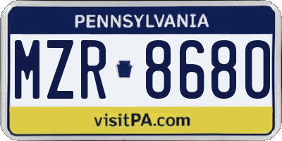 PA license plate MZR8680