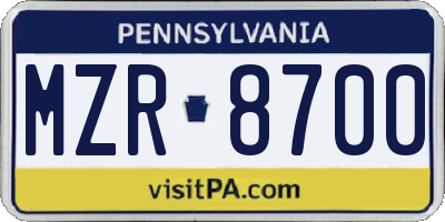 PA license plate MZR8700