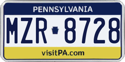 PA license plate MZR8728