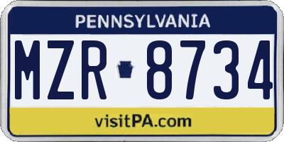 PA license plate MZR8734