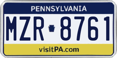 PA license plate MZR8761