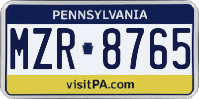 PA license plate MZR8765